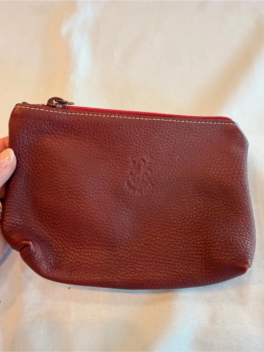 Firenze Made in Italy Deep Burgundy Leather Zip Pouch 7”x5”